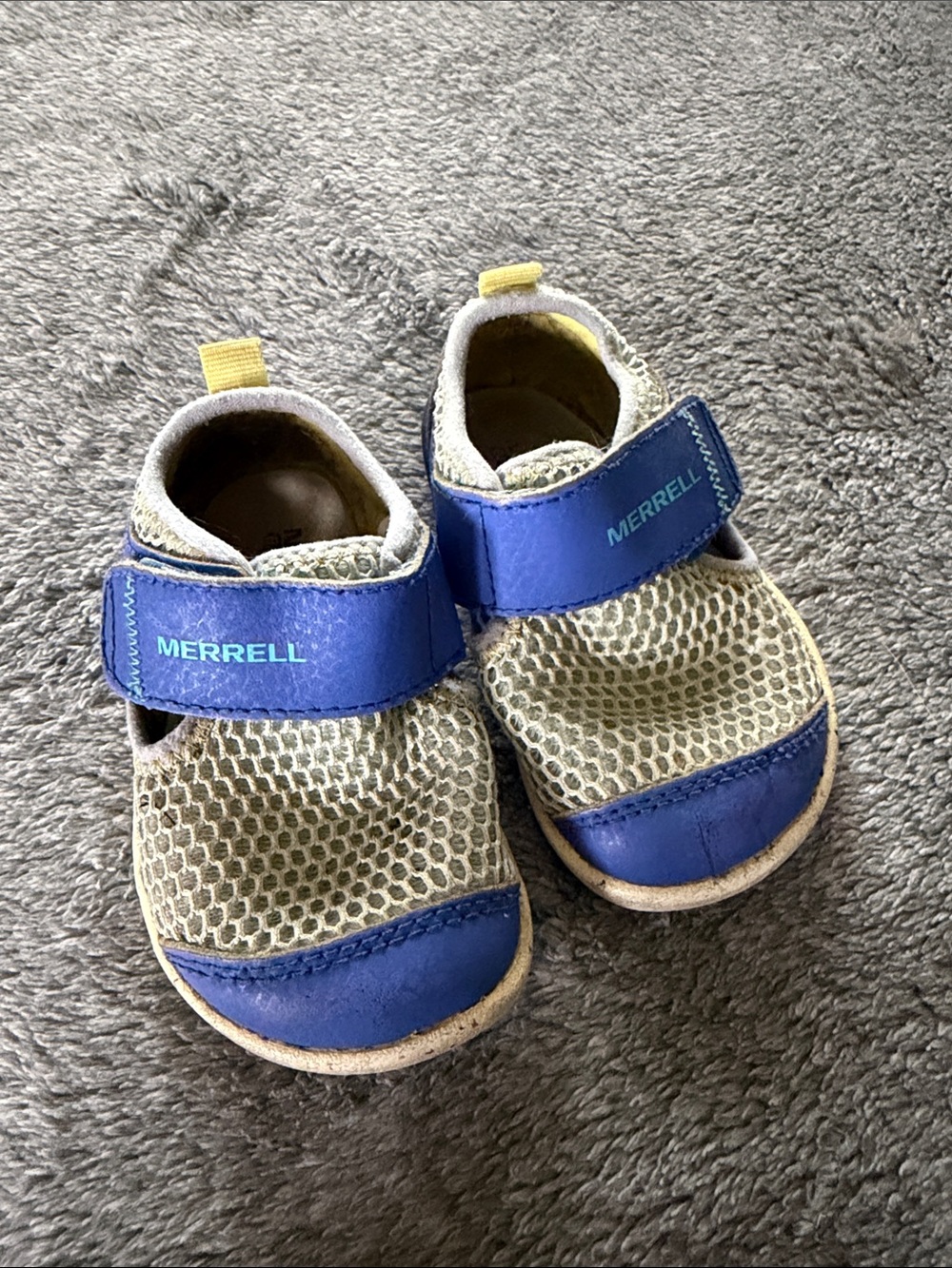 Merrell Kids Blue and Green Mesh Water Shoes with Hook-and-Loop Strap Bare Step